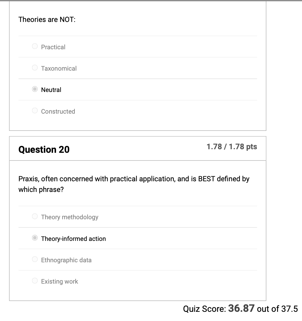 THEO 202 Quiz 3 Theory and Praxis