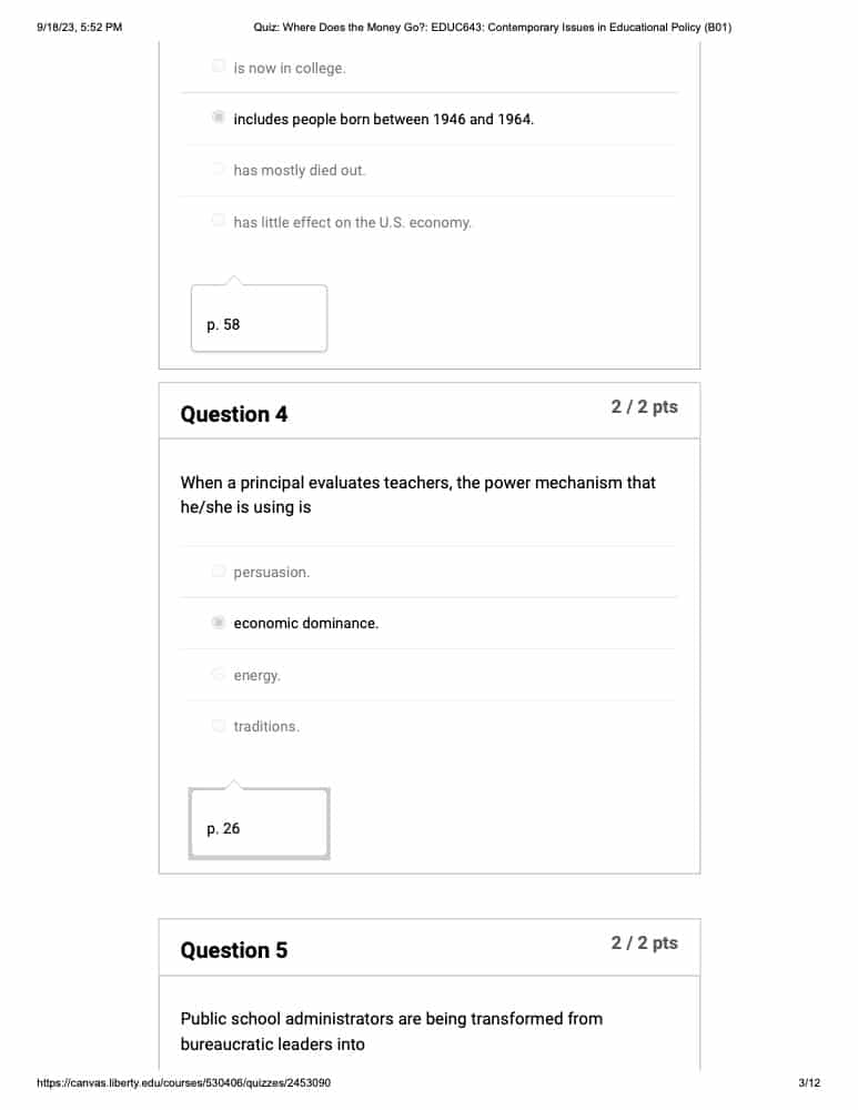 EDUC 643 Quiz 1 Liberty