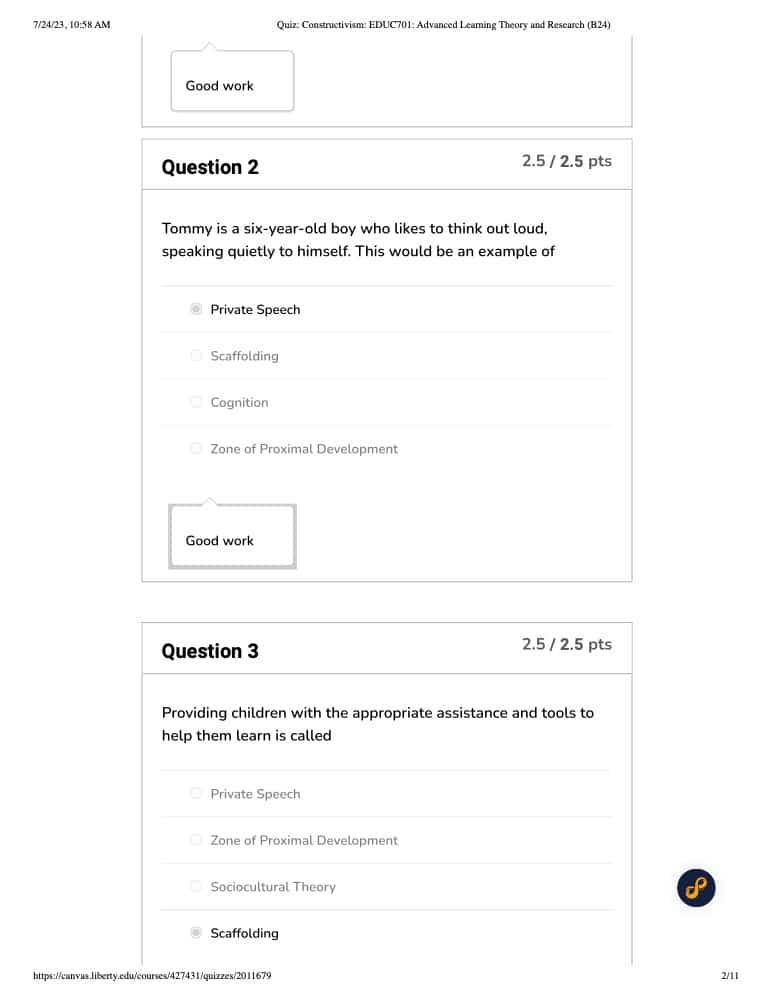 EDUC 701 Constructivism Quiz Liberty