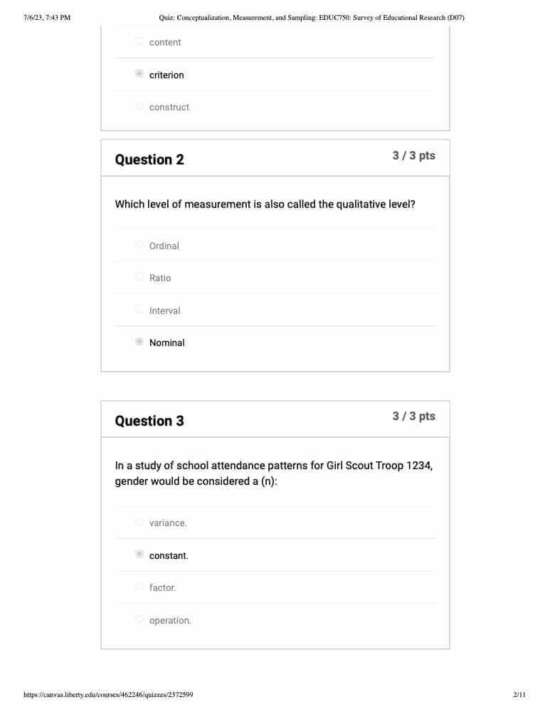 EDUC 750 Quiz Conceptualization Liberty