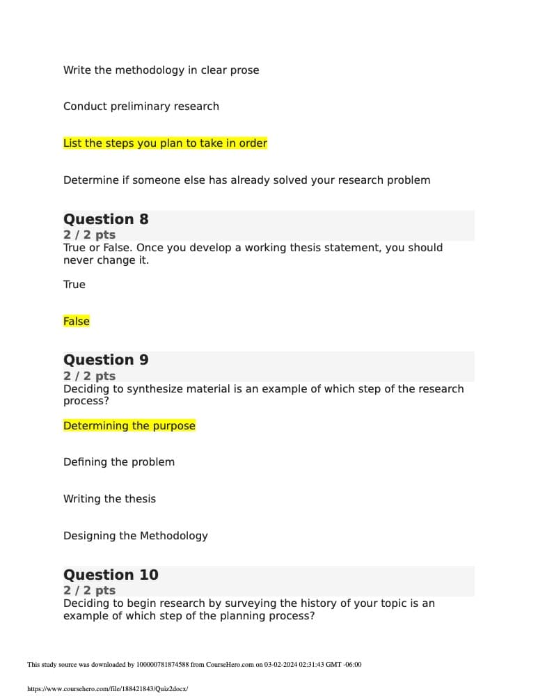 RLGN 301 Quiz 2 2024-3