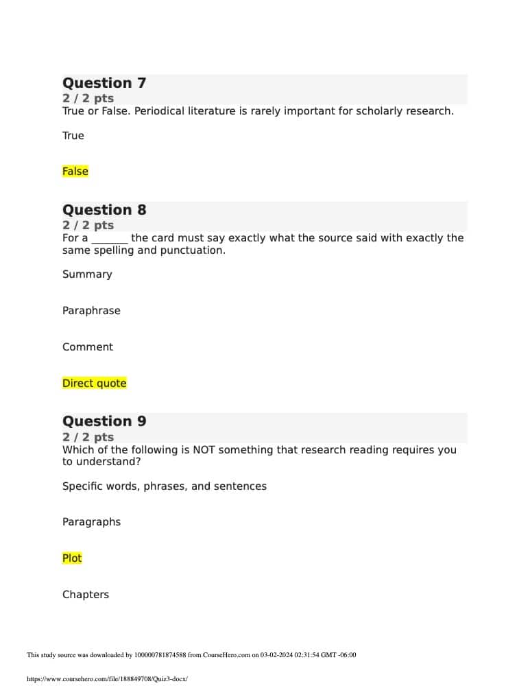 RLGN 301 Quiz 3 2024-3